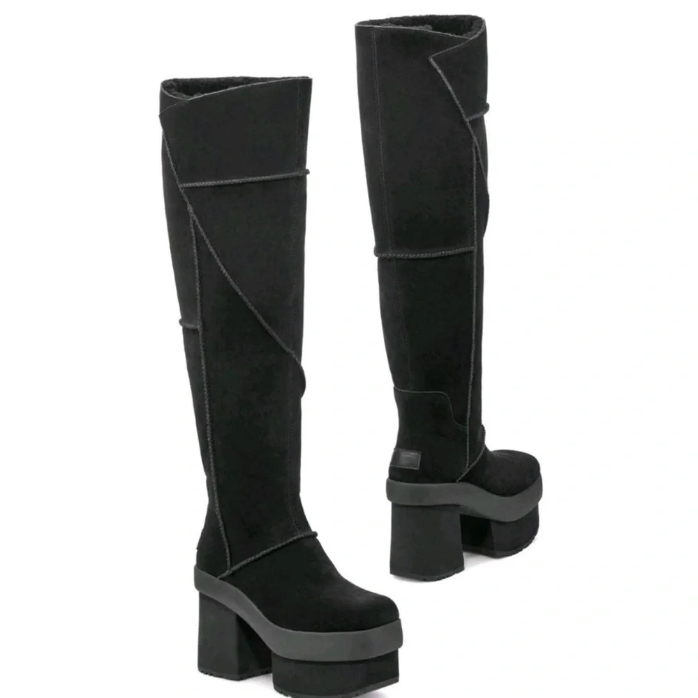 UGG New Heights Platform Xtra Women's Suede Over the Knee Boots Black Size 8